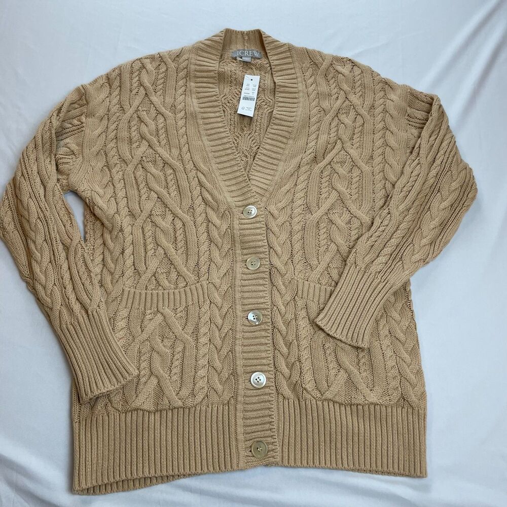 NWT J.Crew Cable-Knit Cardigan Sweater - Toasted Cream, Size S